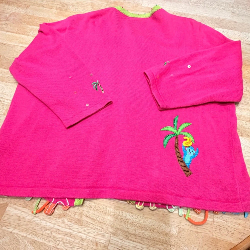 Berek vintage Pink and Green monkey Knit cardigan - Picture 6 of 10